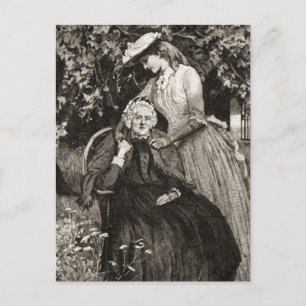 Vintage Postkarte mit älterer Mutter und Tochter