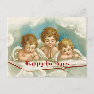 Vintage-Postkarte mit drei süßen betenden Engeln Feiertagspostkarte
