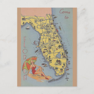Vintage-Postkarte mit Florida-Karte Postkarte