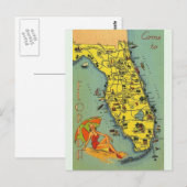 Vintage-Postkarte mit Florida-Karte Postkarte (Vorne/Hinten)