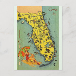 Vintage-Postkarte mit Florida-Karte Postkarte