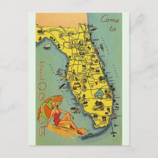 Vintage-Postkarte mit Florida-Karte Postkarte (Vorderseite)