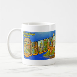 vintage POSTKARTE mit GROSSBUCHSTABEN GEORGIA Kaffeetasse