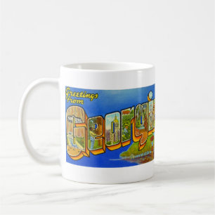 vintage POSTKARTE mit GROSSBUCHSTABEN GEORGIA Kaffeetasse