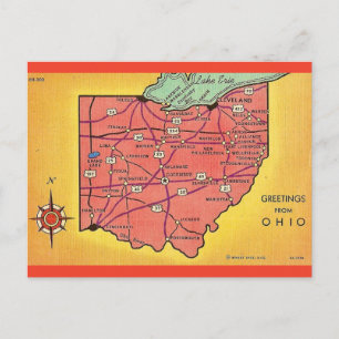 Vintage-Postkarte mit Gruß und Karte von Ohio