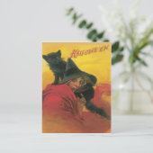 Vintage Postkarte mit Hexenkatze und Schwarzer Ka (Stehend Vorderseite)