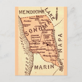 Vintage-Postkarte mit Karte des Sonom county