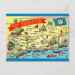 Vintage-Postkarte mit Karte von Connecticut
