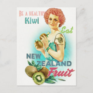 Vintage-Postkarte mit Kiwi-Frucht aus Neuseeland Postkarte