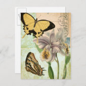 Vintage Postkarte mit Schmetterlingen und Blume (Vorne/Hinten)