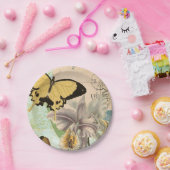 Vintage Postkarte mit Schmetterlingen und Blume Pappteller (Party)