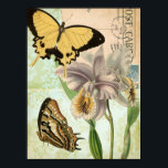 Vintage Postkarte mit Schmetterlingen und Blume Poster<br><div class="desc">Dieses Bild einer Vintagen Postkarte mit Lavendel-Blume und bunten Schmetterlingen wurde von Vision Studio erstellt. Ein großartiges Stück,  das an jeder Wand phantastisch würde. Bestelle noch heute!</div>