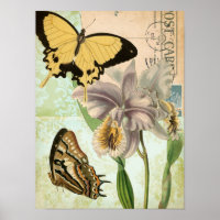 Vintage Postkarte mit Schmetterlingen und Blume
