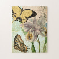 Vintage Postkarte mit Schmetterlingen und Blume