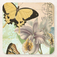 Vintage Postkarte mit Schmetterlingen und Blume