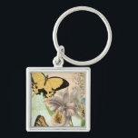 Vintage Postkarte mit Schmetterlingen und Blume Schlüsselanhänger<br><div class="desc">Dieses Bild einer Vintagen Postkarte mit Lavendel-Blume und bunten Schmetterlingen wurde von Vision Studio erstellt. Ein großartiges Stück,  das an jeder Wand phantastisch würde. Bestelle noch heute!</div>