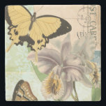 Vintage Postkarte mit Schmetterlingen und Blumen Steinuntersetzer<br><div class="desc">Dieser Druck einer Vintagen Postkarte mit Lavendel-Blumen und bunten Schmetterlingen wurde durch Visions-Studio hergestellt. Ein großes Stück,  das fantastisch auf jeder möglicher Wand wurde. Auftrag Ihr heute!</div>