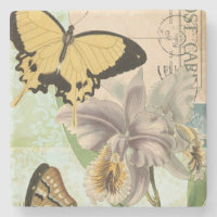 Vintage Postkarte mit Schmetterlingen und Blumen