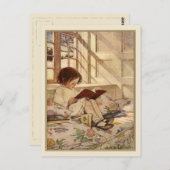 Vintage Postkarte mit Sweet Girl Reading (Vorne/Hinten)
