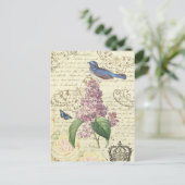 Vintage Postkarte mit Vogel und Lila (Stehend Vorderseite)