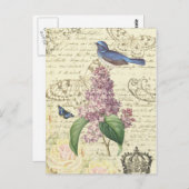 Vintage Postkarte mit Vogel und Lila (Vorne/Hinten)