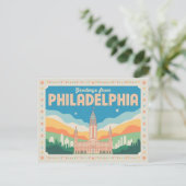 Vintage Postkarte Philadelphia | Grüße aus (Stehend Vorderseite)