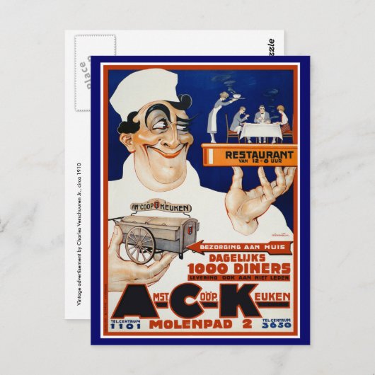 Vintage Postkarte: Restaurant & Catering Postkarte (Vorne/Hinten)