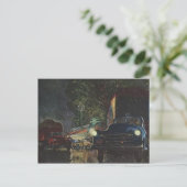 Vintage Postkarte Retro Rainy Night Roadside Diner (Stehend Vorderseite)