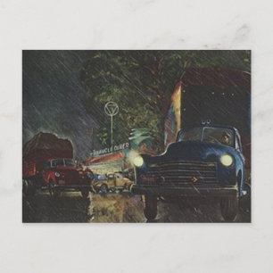 Vintage Postkarte Retro Rainy Night Roadside Diner