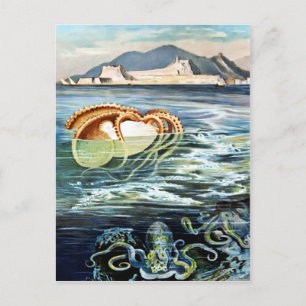 Vintage-Postkarte von Oktopus und Tintenfisch Postkarte