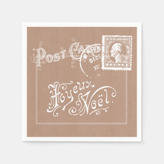 Vintage Postkarte White über Kraft Weihnachten Serviette (Vorderseite)