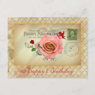 Vintage-Postkarten-Collage rosa Rosen und Cupid Postkarte