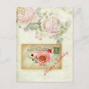 Vintage Postkarten-Collage Rosen und Kupid Postkarte