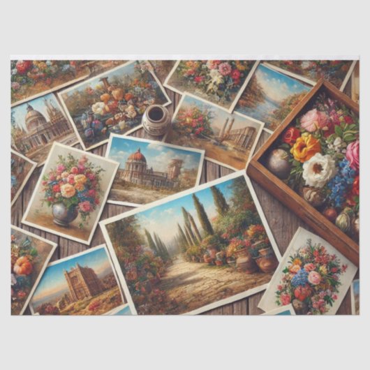 Vintage Postkarten Entpackte Papiere Seidenpapier (Vorderseite)