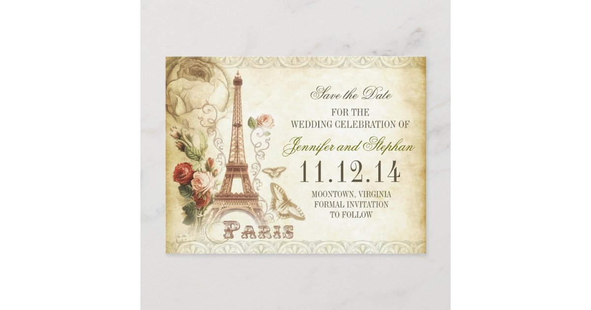 Vintage Postkarten Paris Save The Date Zazzle De