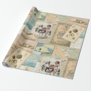 Vintage-Postkarten-Strandcollage Geschenkpapier