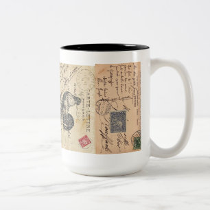 Vintage Postkarten und Postkarten-Tasse Zweifarbige Tasse