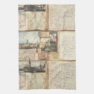 Vintage PostkartenCollage mit europäischen Briefen Geschirrtuch
