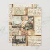 Vintage PostkartenCollage mit europäischen Briefen Postkarte (Vorne/Hinten)