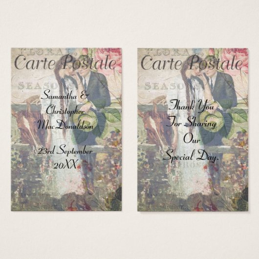 Vintage Postkartenhochzeit danke (Vorne & Hinten)