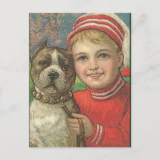 Vintage-Postkartenjunge und Hund Postkarte (Vorderseite)