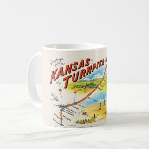 Vintage-Postkartenkarte von Kansas auf dem Turnpik Kaffeetasse