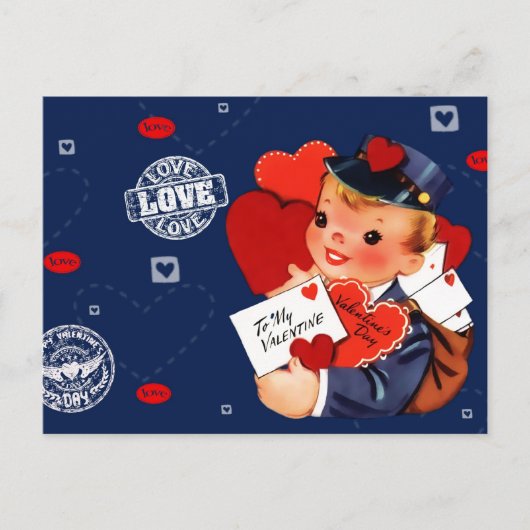 Vintage Postman Valentinstag Postkarten (Vorderseite)