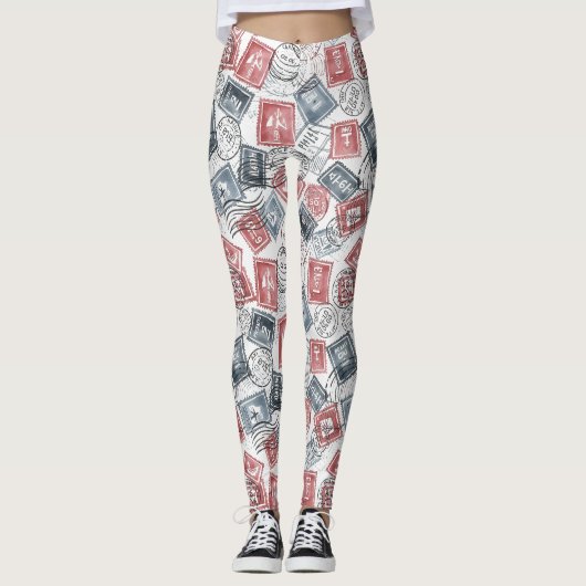 Vintage-Poststempel-Collage-Muster (1) Leggings (Vorderseite)