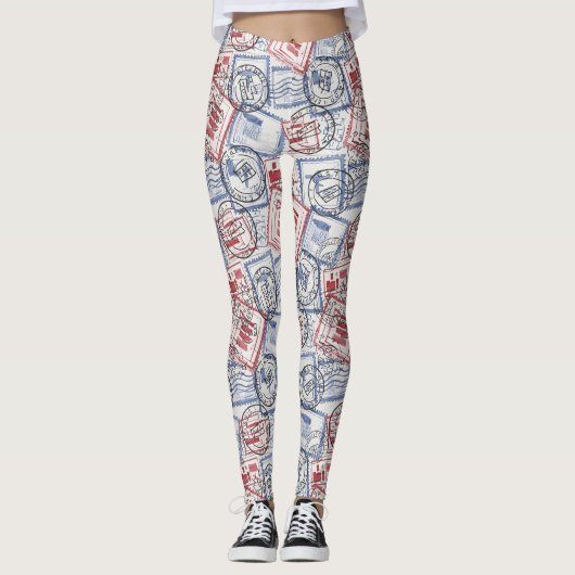 Vintage-Poststempel-Collage-Muster (2) Leggings (Vorderseite)