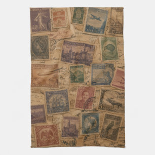 Vintage-Postwertzeichen philatelische Ephemera Geschirrtuch