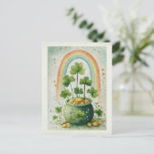 Vintage Pot of Gold and Rainbow Postkarte (Stehend Vorderseite)