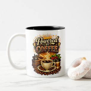 Vintage Powered by Coffee – Retro-Caffee-Liebhaber Zweifarbige Tasse