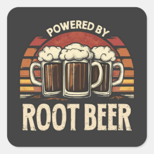 Vintage Powered By Root Beer Lustiges Trinken Quadratischer Aufkleber