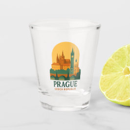Vintage Prague Czech Republic Retro Travel Schnapsglas